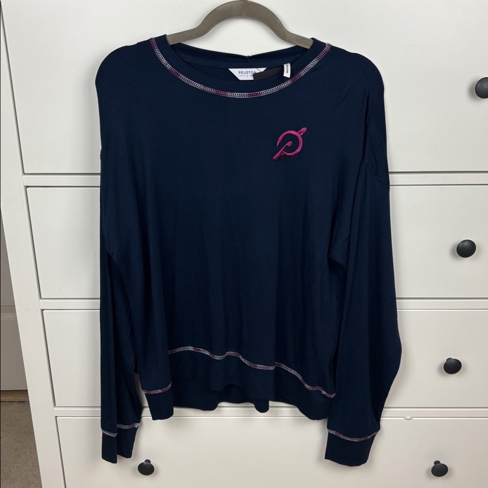 Peloton Navy Sweatshirt with Pink Logo